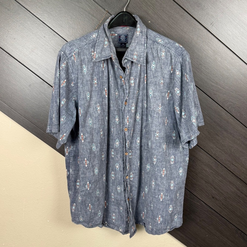 Black Jack Duo 90 Men's Southwestern Aztec Print Button Up Shirt 2XL Blue